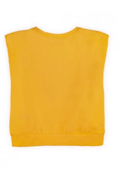 Kız Bebek Çiçek Baskılı Bisiklet Yaka Kolsuz Sarı Tişört - Resim 2