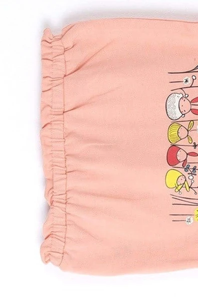 Kız Bebek Çiçek Baskılı Beli Lastikli Fırfır Detaylı Pudra Tişört - 3