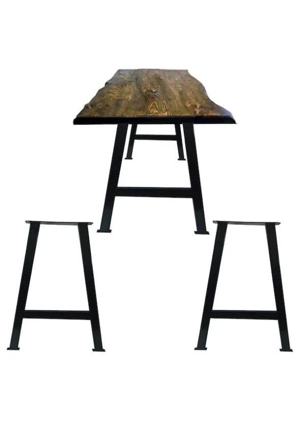 Masa Ayağı Ahşap Masif Kütük Çalışma Yemek Masası Metal A Ayak ürün görseli 1