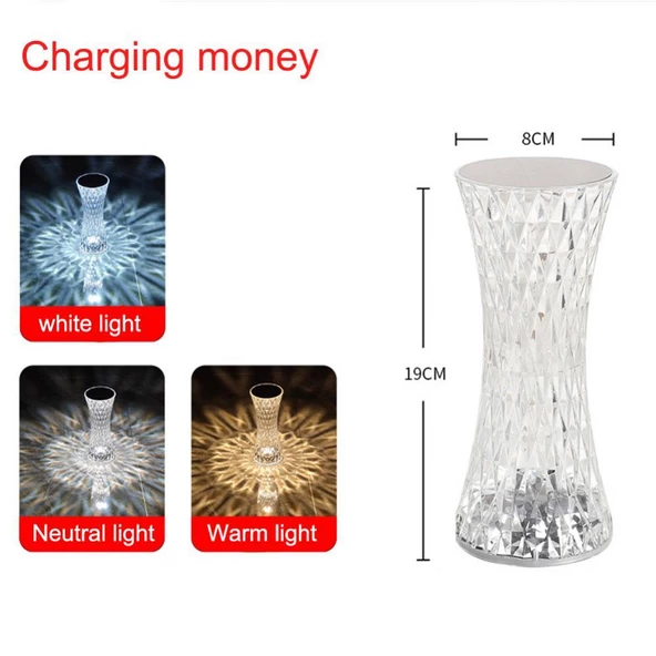 LW-5 Şarjlı Kristal Elmas Masa Lambası Dokunmatik Romantik Akrilik Led Gece Lambası - 6