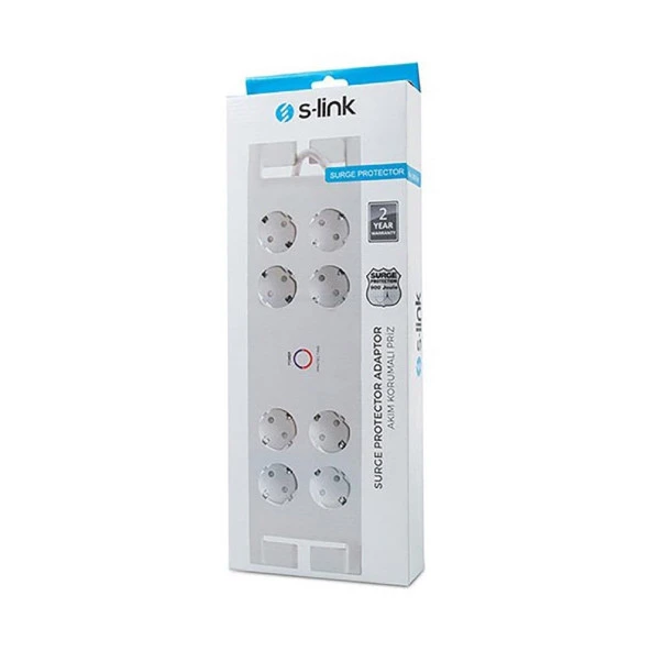 S-Link SPG3080 2m 900 Joule Akım Korumalı Priz Beyaz 8Li - 30487