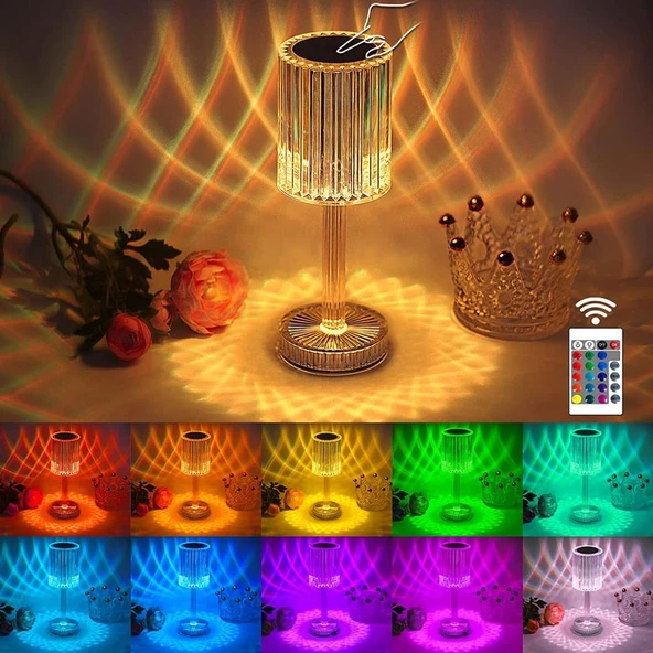 LW-2 Şarjlı Abajur Kristal Elmas Masa Lambası Dokunmatik Romantik Akrilik Led Gece Lambası - 3