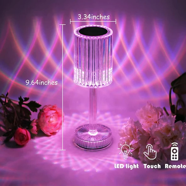 LW-2 Şarjlı Abajur Kristal Elmas Masa Lambası Dokunmatik Romantik Akrilik Led Gece Lambası - 6