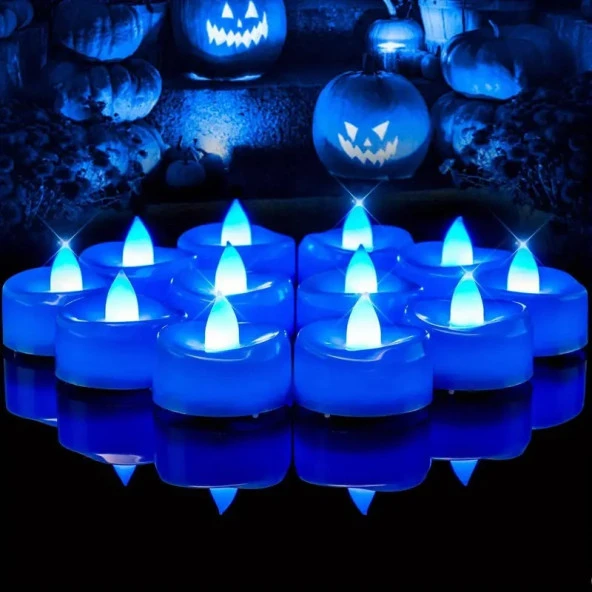 BLUE LED LİGHT CANDLES 24 ADET MAVİ LED IŞIKLI MUM MAVİ LED MUM MAVİ IŞIKLI MUM ROMANTİK DEKOR MUM ürün görseli