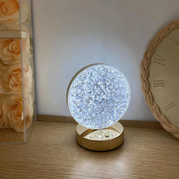 LW-26 Şarjlı Yuvarlak Kristal Elmas Masa Lambası Dokunmatik Romantik Akrilik Led Gece Lambası - 3