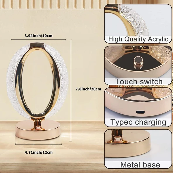 LW-21 Şarjlı Kristal Elmas Masa Lambası Dokunmatik Romantik Akrilik Led Gece Lambası - 7
