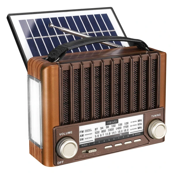 Mikado MDR-310 Ahşap USB- TF Destekli FM/AM/SW+BT+SOLAR 3 Band Klasik Radyo - 37463
