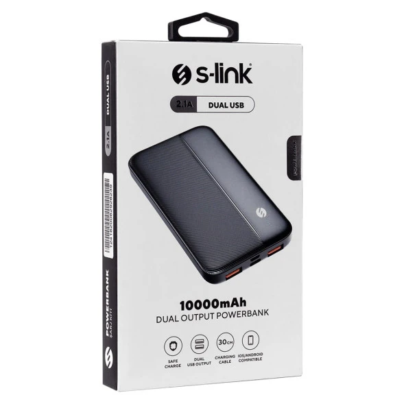 S-link IP-G10N 10000mAh Micro+Type C Girişli Powerbank Siyah Taşınabilir Pil Şarj Cihazı - 35660