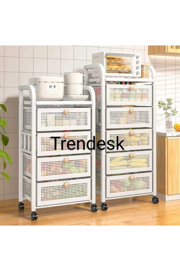 Trendesk   5 Katlı Metal Beyaz Çekmeceli Patates Soğan Sepeti Sebze Meyve Sepeti Sebzelik - 3
