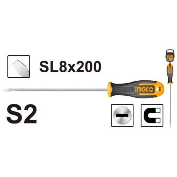 Ingco Hs688200 Mıknatıslı Düz Tornavida 8*200