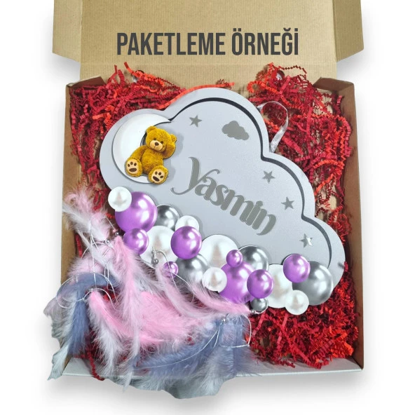 Bebeloya Beyaz Pembe Gold Kişiye Özel 3D Ahşap Bebek Kapı Süsü | Renkli ve Şık Tasarımlar - 3