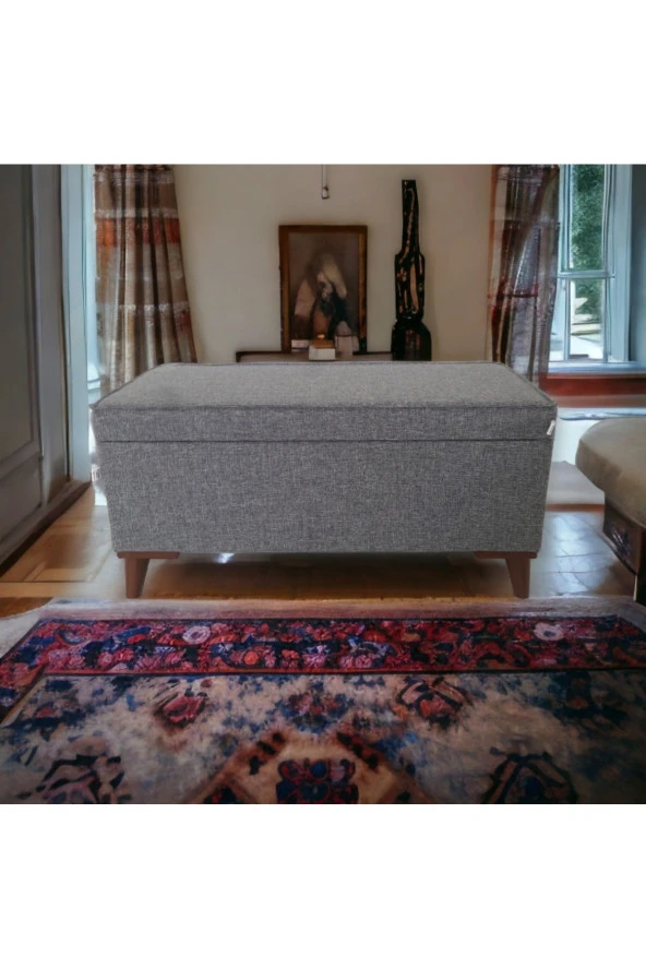 Mc Mobilya Sahra Peri Sandıklı Keten Puf Sandıklı Puf Bench Pistonlu - Resim 2