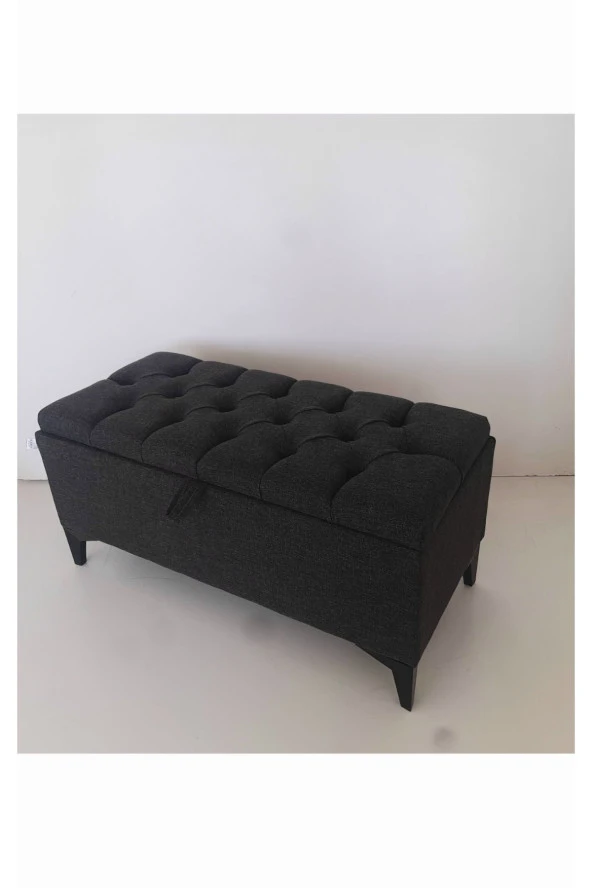Mc Mobilya Sahra Peri Sandıklı Keten Kapitone Sandıklıpuf Bench Puf Tabure Pistonlu Siyah Ayak - Resim 2