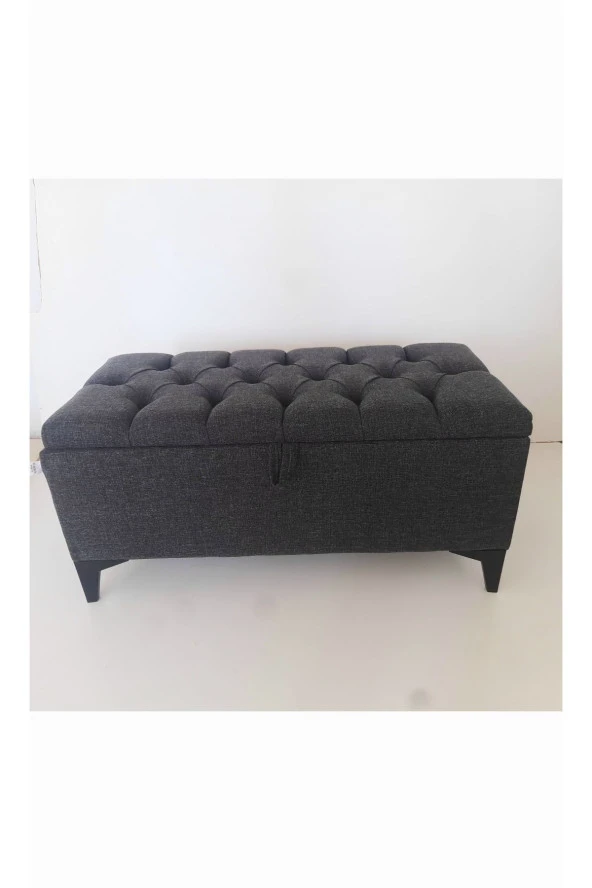 Mc Mobilya Sahra Peri Sandıklı Keten Kapitone Sandıklıpuf Bench Puf Tabure Pistonlu Siyah Ayak - Resim 3