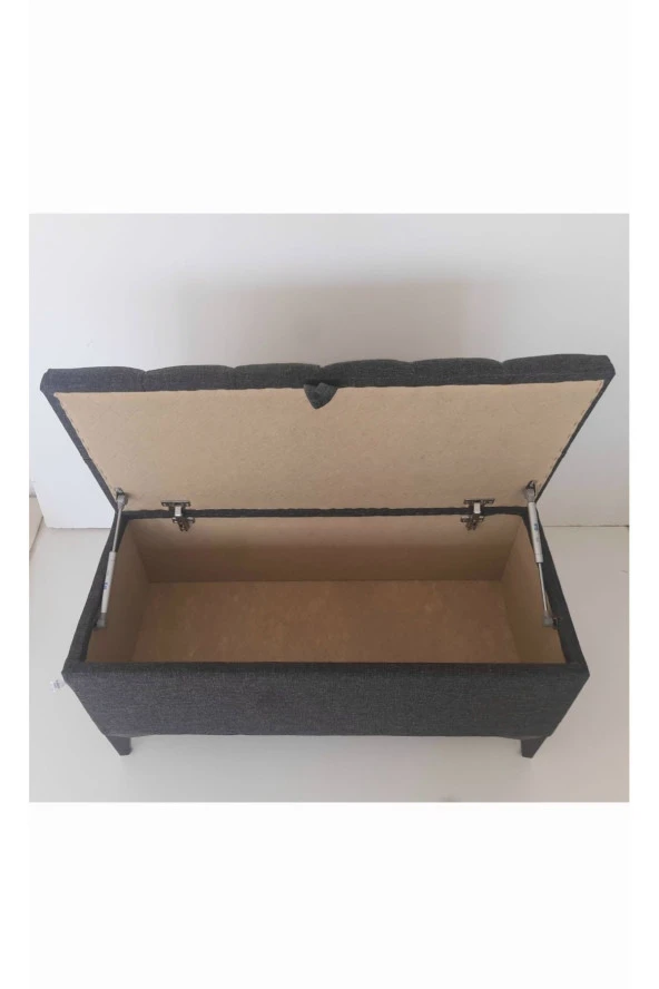 Mc Mobilya Sahra Peri Sandıklı Keten Kapitone Sandıklıpuf Bench Puf Tabure Pistonlu Siyah Ayak - Resim 4