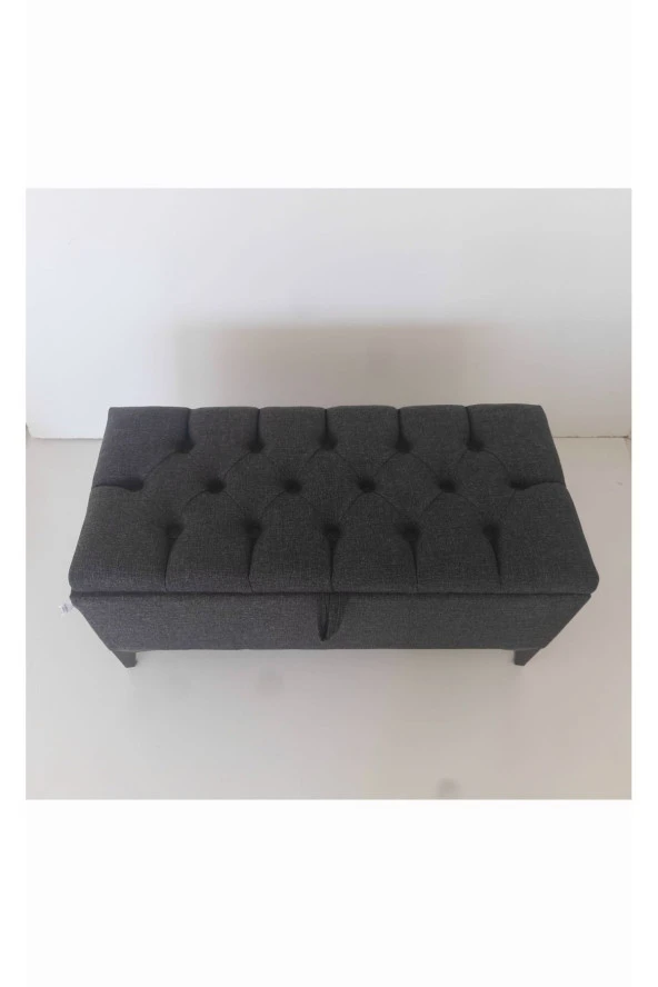 Mc Mobilya Sahra Peri Sandıklı Keten Kapitone Sandıklıpuf Bench Puf Tabure Pistonlu Siyah Ayak - Resim 5