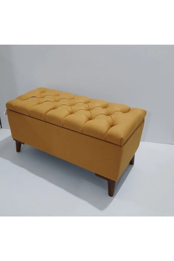Mc Mobilya Sahra Peri Sandıklı Keten Kapitone Sandiklipuf Bench Puf Tabure Pistonlu Hardal - Resim 2