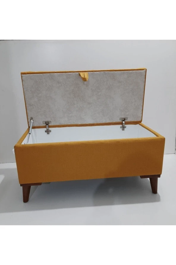 Mc Mobilya Sahra Peri Sandıklı Keten Kapitone Sandiklipuf Bench Puf Tabure Pistonlu Hardal - Resim 3