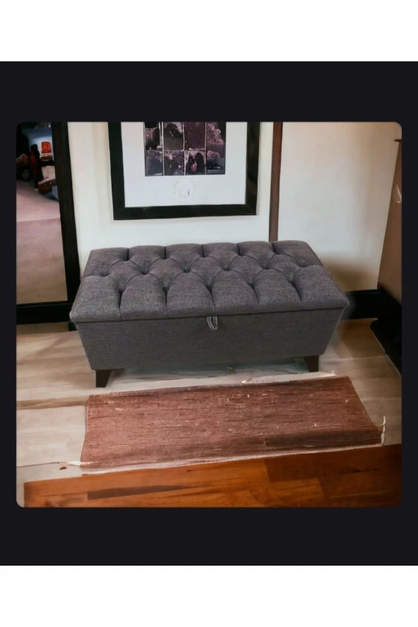 Mc Mobilya Sahra Peri Sandıklı Keten Kapitone Sandıklıpuf Puf Bench Tabure Pistonlu - Resim 2