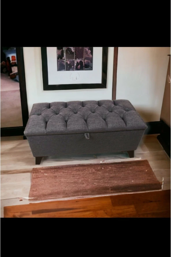 Mc Mobilya Sahra Peri Sandıklı Keten Kapitone Sandıklıpuf Puf Bench Tabure Pistonlu - Resim 5