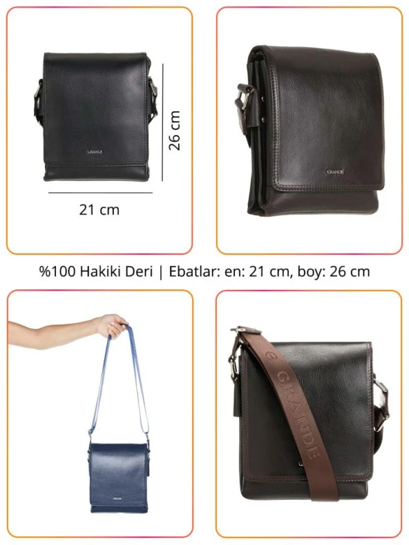 Grande Hakiki Deri Erkek Postacı Çantası Kahve 4264 - 2