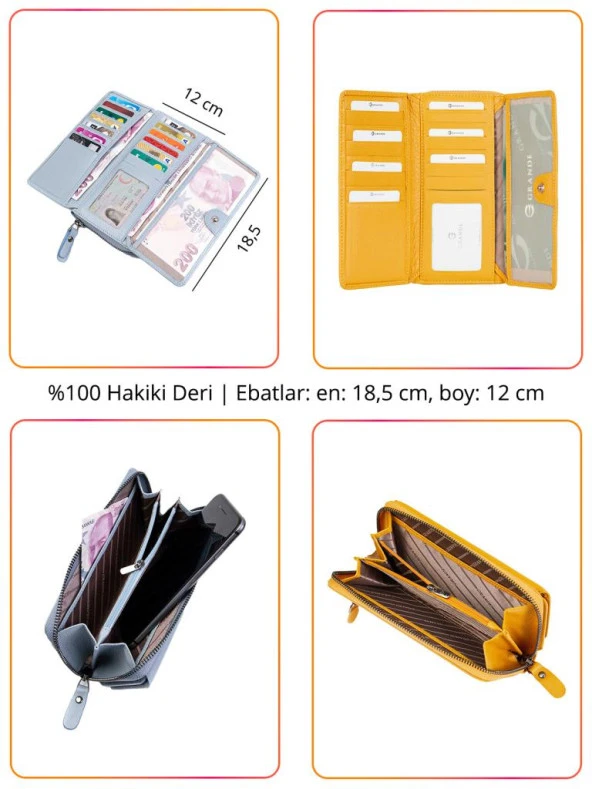 Grande Hakiki Deri Kadın Cüzdan Mürdüm 2606 - Resim 2