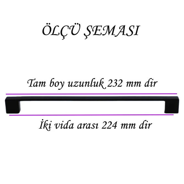 Marmara Kulp 224 mm Siyah Mutfak Kulpu Çekmece Dolap Kapak Kulbu Metal  Mobilya Dolabı Kulpları - 2