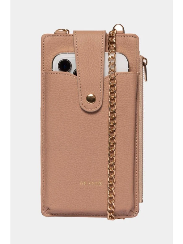 Grande Hakiki Deri Kadın Telefon Çantası Vizon 2797 ürün görseli