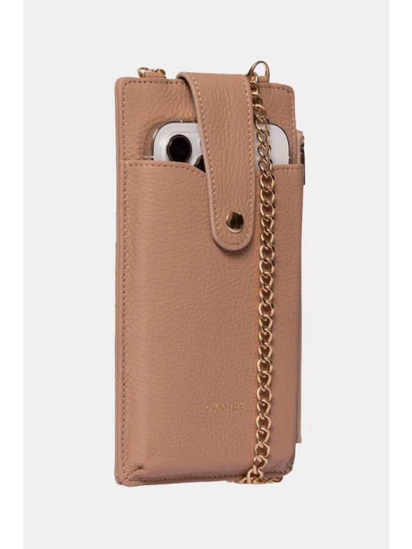 Grande Hakiki Deri Kadın Telefon Çantası Vizon 2797 - Resim 3