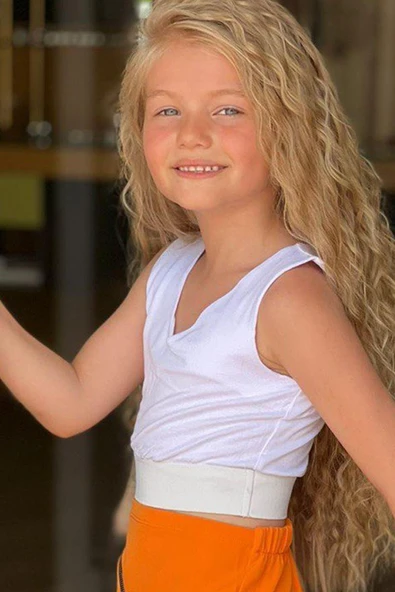 Kız Çocuk V Yaka Viskon Badi ve Fermuarlı Turuncu Etekli Takım - Resim 4