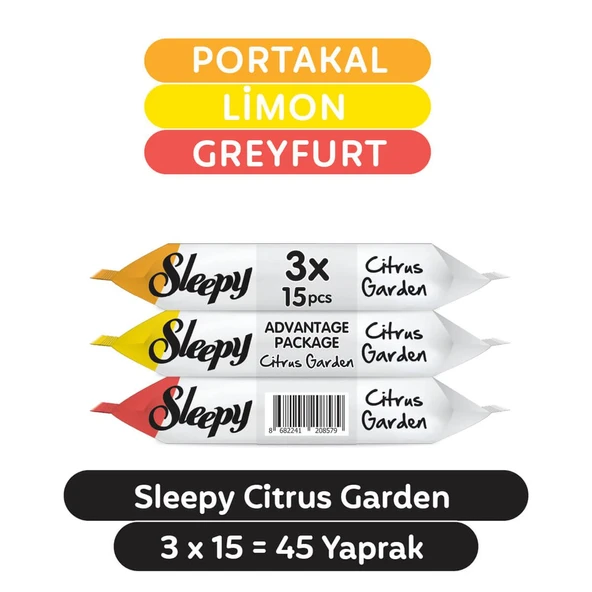 Sleepy Islak Havlu Cep Mendil (3 Lü Pk) 15 Yaprak Narenciye Bahçesi/Citrus Garden (45 Yaprak) - 2