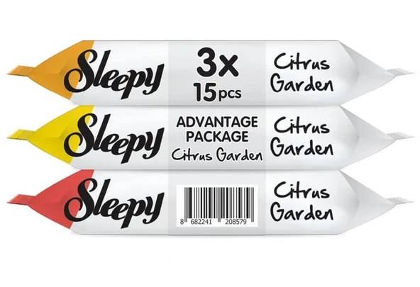 Sleepy Islak Havlu Cep Mendil (3 Lü Pk) 15 Yaprak Narenciye Bahçesi/Citrus Garden (45 Yaprak)