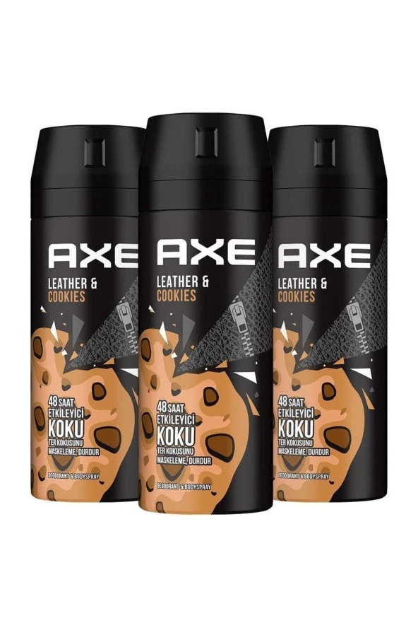 Axe Erkek Deodorant Sprey Leather & Cookies 150 Ml 3 Adet