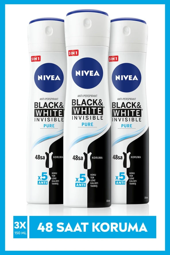 Nivea Deo.Sprey Kadın Invisible Black&white Fresh 150ml 48 Saat Anti-perspirant Koruma 3 Adet