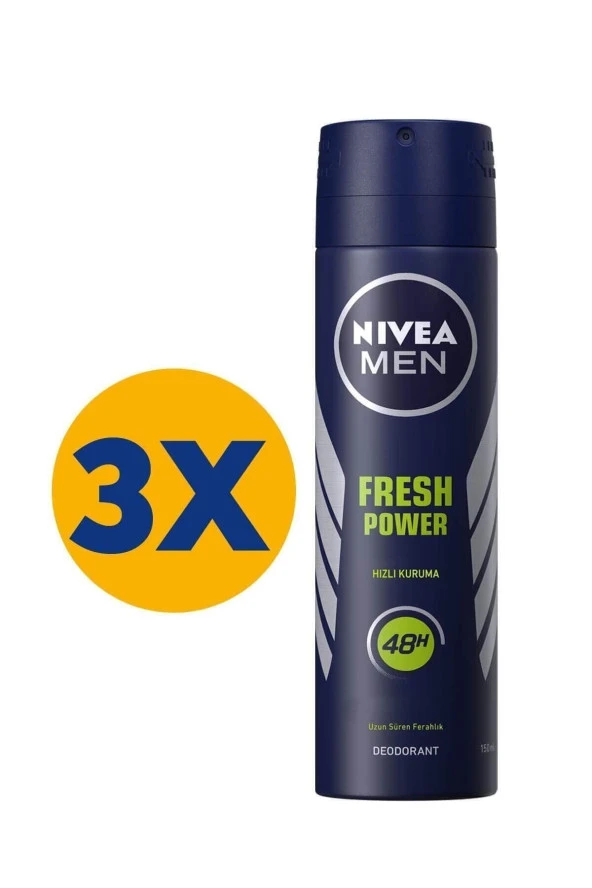 Nivea Men Sprey Deo. Fresh Power 150ml 48 Saat Anti-perspirant Koruma Ve Ferah Koku (3Adet)