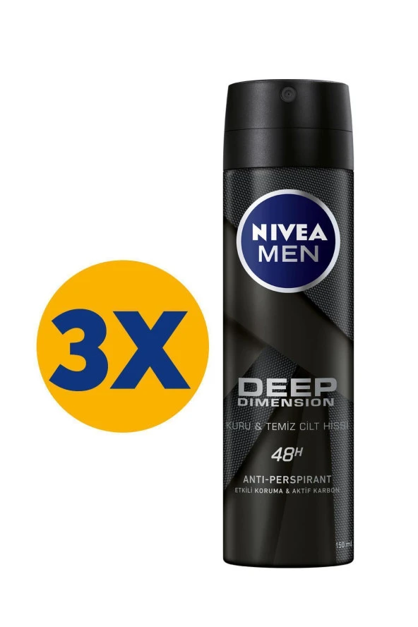 Nivea Men Sprey Deodorant Deep Dimension 150ml 3 Adet