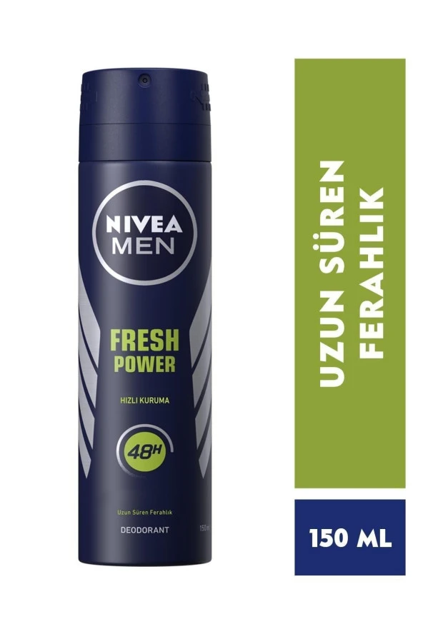 Nivea Men Erkek Sprey Deodorant Fresh Power 150ml,Ter ve Ter Kokusuna Karşı 48 Saat Deodorant Koruması