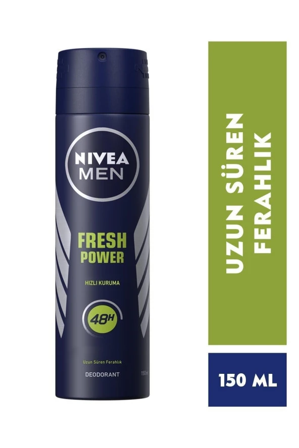 Nivea Men Erkek Sprey Deodorant Fresh Power 150Ml,Ter Ve Ter Kokusuna Karşı 48 Saat Deodorant Koruması