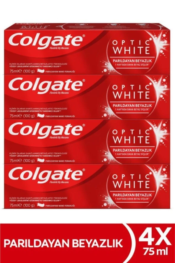 Colgate Optic White Parıldayan Beyazlık Beyazlatıcı Diş Macunu 75 ml 4 Adet