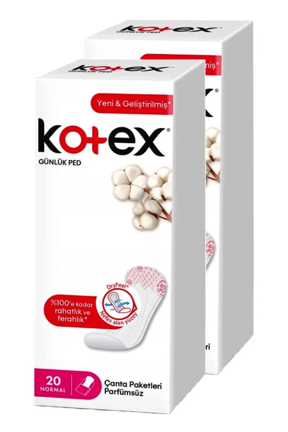 Kotex Normal Günlük Çanta Paketi Parfümsüz Ped 20'li Ikili Set