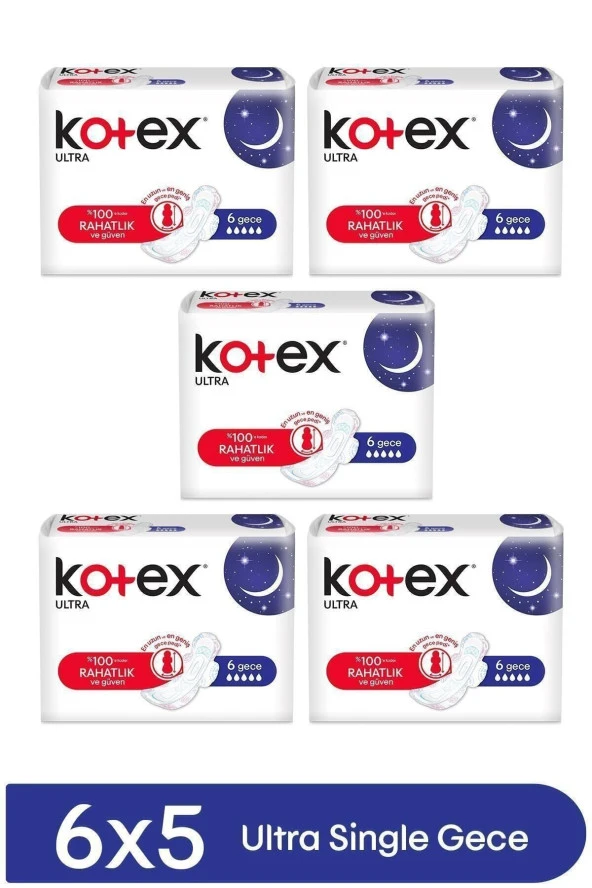Kotex Ultra Gece Hijyenik Ped 6'lı 5 Paket