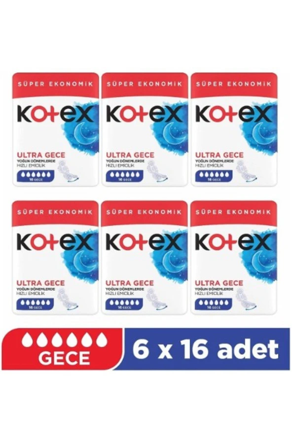 Kotex Ultra Quadro Süper Eko Gece 16 Lı X 6 Adet