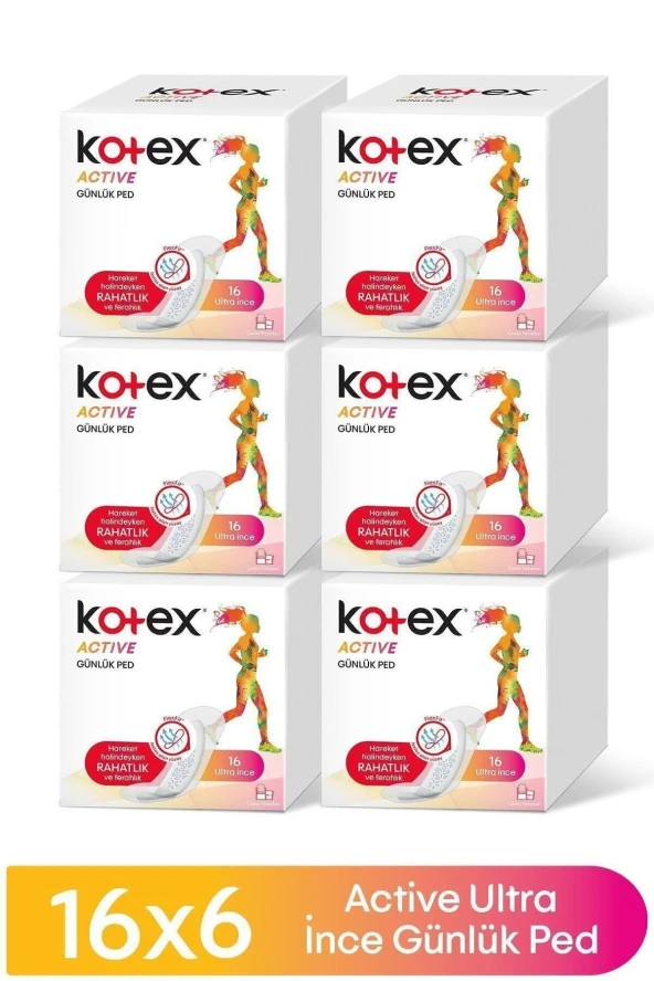 Kotex Active Günlük Ped 16'lı X 6 Adet