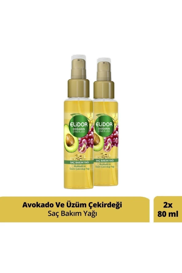 Elidor Doğanın Enerjisi Avokado-Üzüm Çekirdeği Özü Saç Bakım Yağı 80 ml 2 Adet - 1