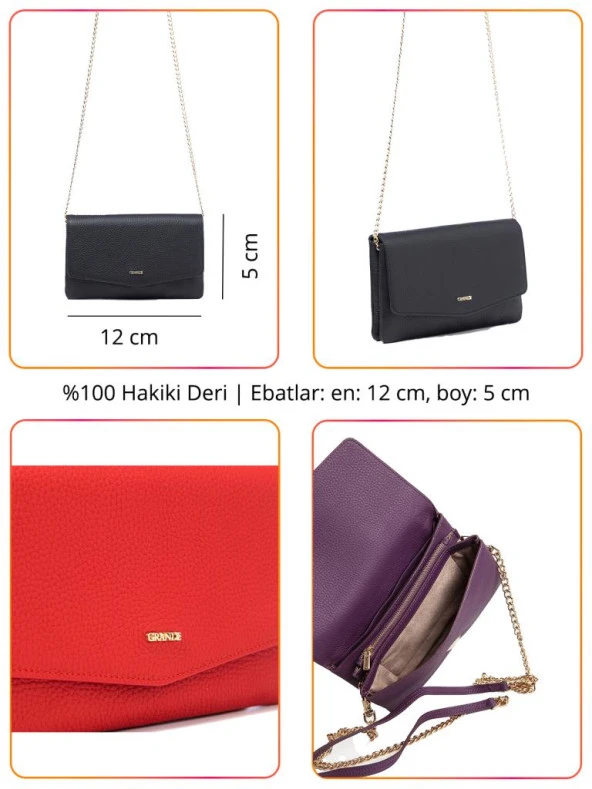 Grande Hakiki Deri Kadın Çapraz Çantasi Sarı 2792 - Resim 2