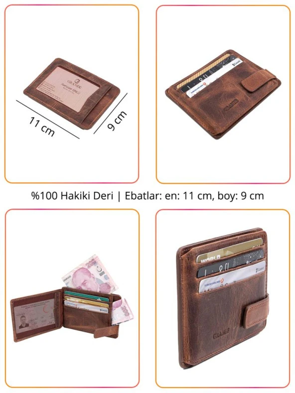 Grande Hakiki Deri Erkek Cüzdan Kartlık Kahve 544-M - 2