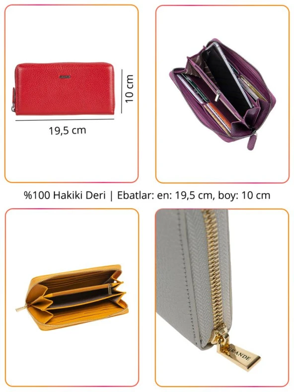 Grande Hakiki Deri Kadın Cüzdan Siyah 2700 - 2