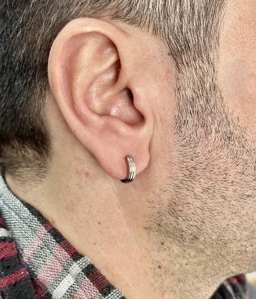Kaliteli Sıkıştırmalı Fake Deliksiz Çelik Erkek Küpe Earcuff 1 Adet - 2