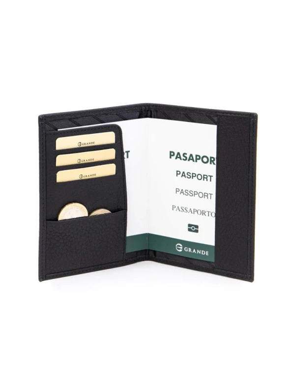 Grande Hakiki Deri Pasaportluk Cüzdan Siyah 753 - Resim 3