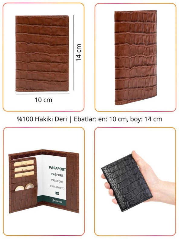 Grande Hakiki Deri Pasaportluk Cüzdan Siyah 753 - Resim 2